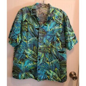 Vtg 90s Angelica‎ Mens Short Sleeve Button Up Hawaiian Shirt Blue/Green Floral M